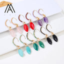 Oval Gemstone Earrings Natural Red Agate Amethyst Handmade Jewelry For Women
