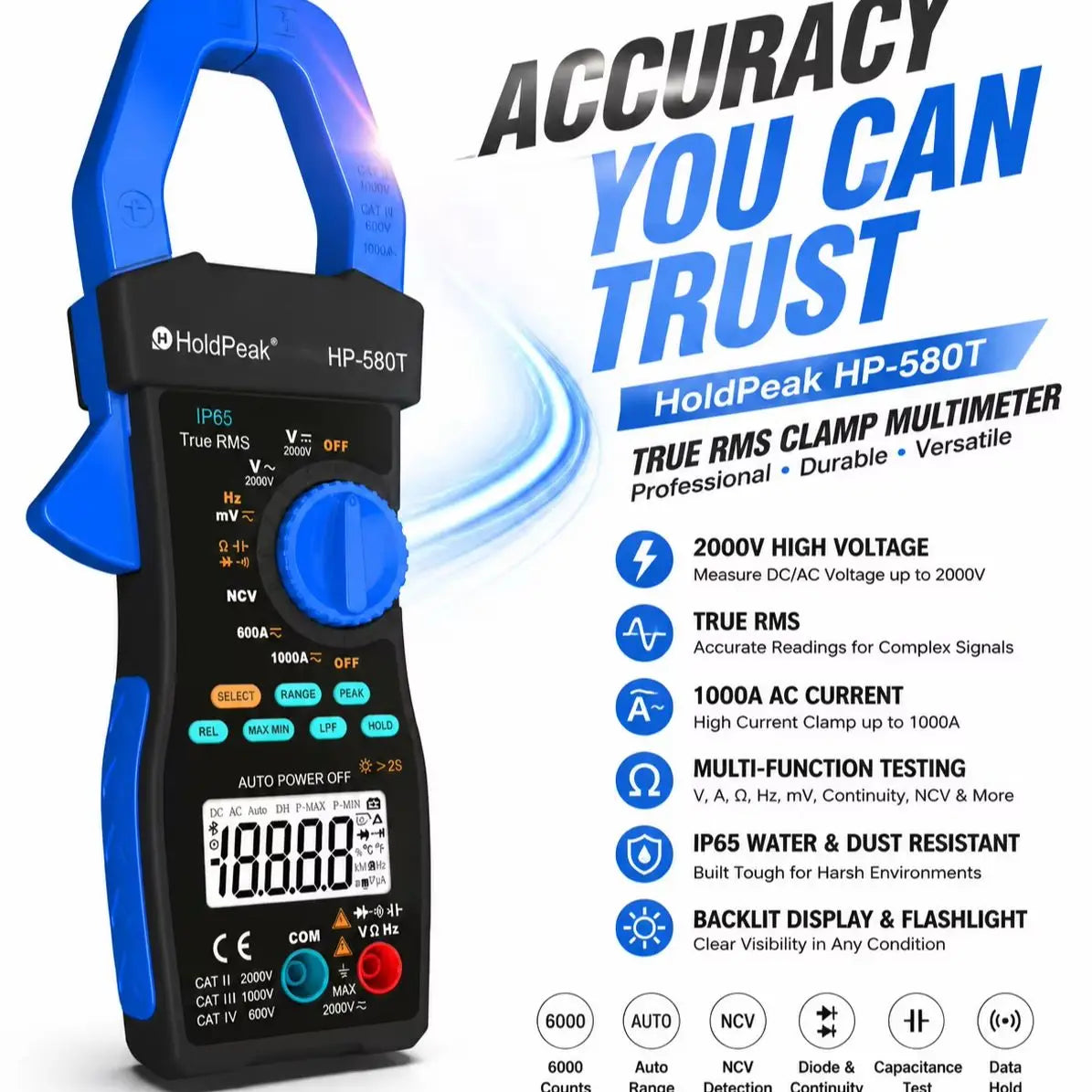 Clamp Meter Multimeter , Counts True-RMS Solar Pro AC/DC Digital — product view 1