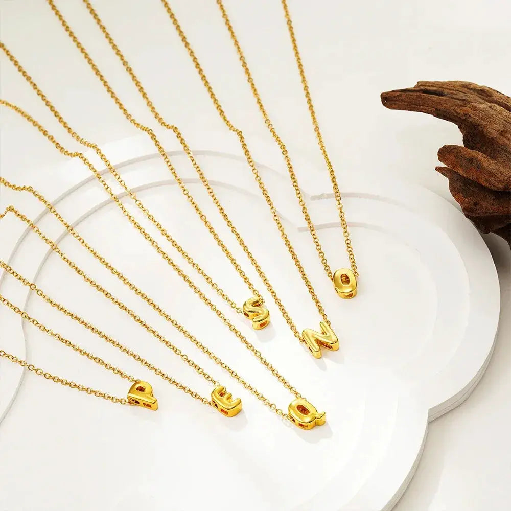 3D Bubble Initial A Z Mini Necklace Gold Plated Jewelry Gift