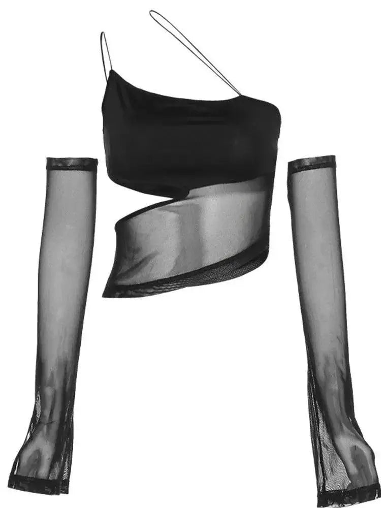 Fairy Grunge Sheer Mesh Crop Top for Bold Clubwear Women