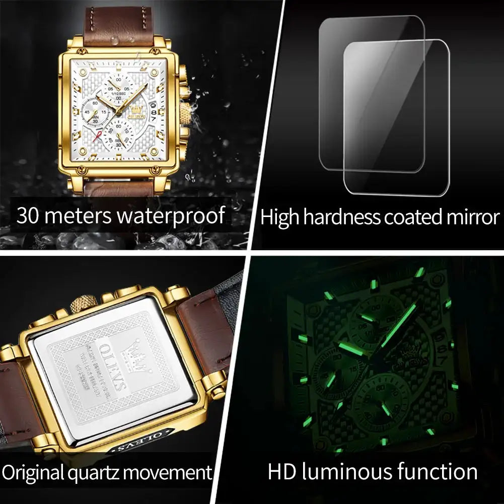 Olevs Square Leather Watch For Men — product image 6