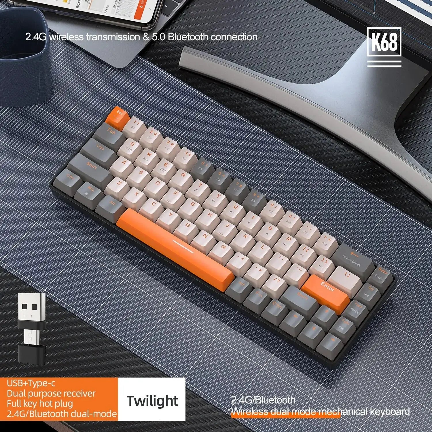 60 Percent Wireless Mechanical Keyboard Bluetooth Red Switch