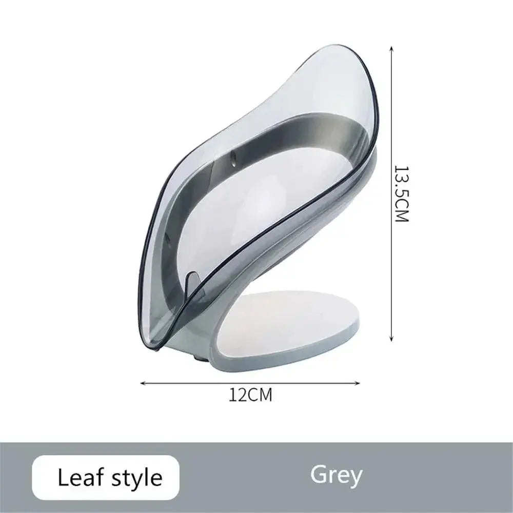 Leaf Shape Soap Dish With Auto Drainage Shower Holder Grey