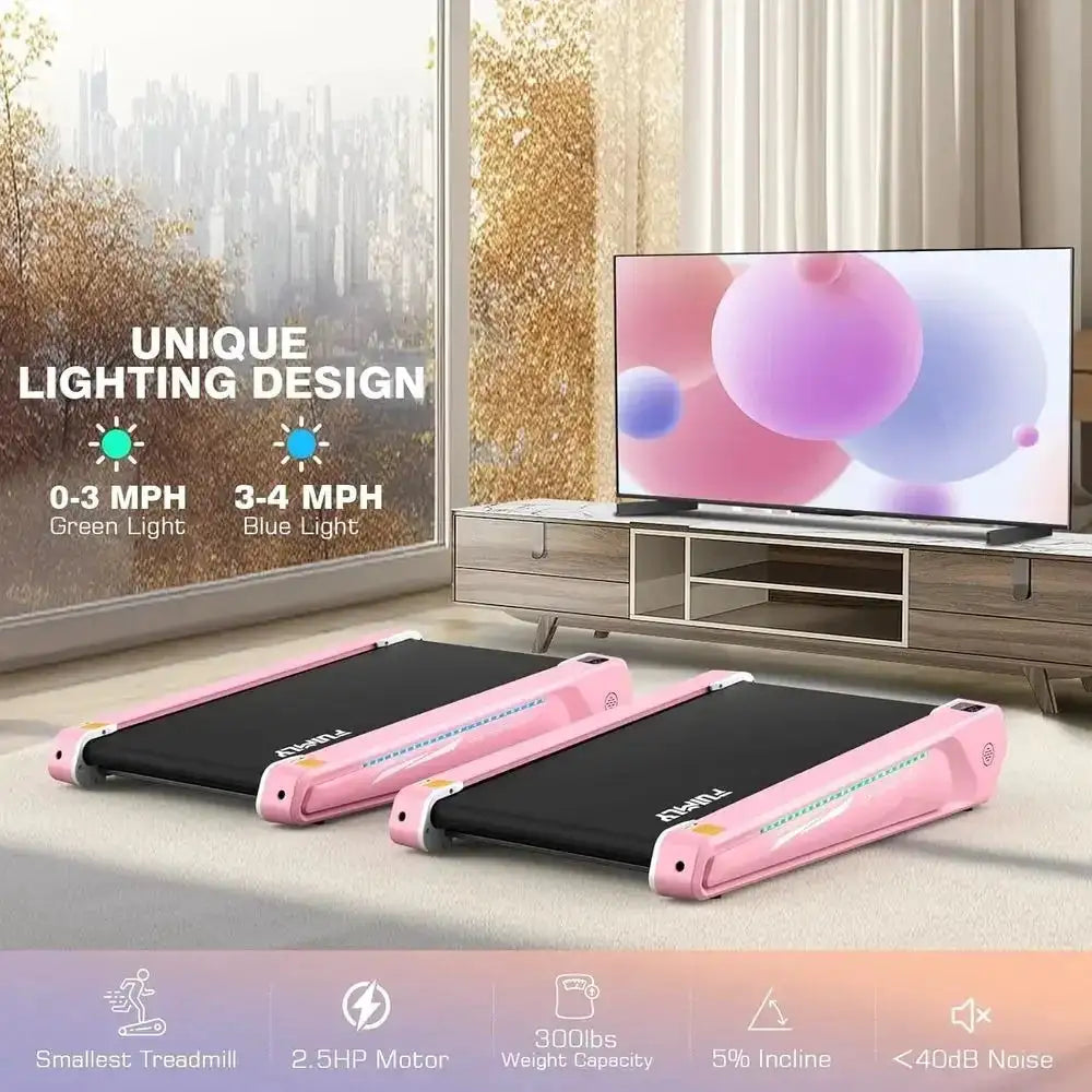 Compact 2.5 HP Walking Pad with 5% Incline, Under Desk & Home Office, 300 lbs Capacity, Easy Assembly, Unique Lighting