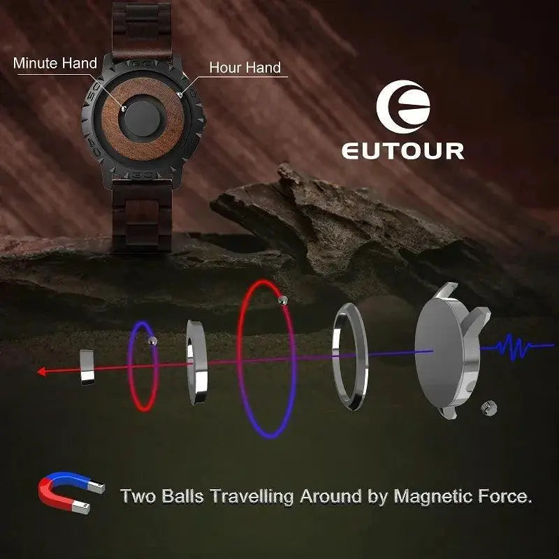 Magnetic Wooden Quartz Watch Stylish Interactive Timepiece