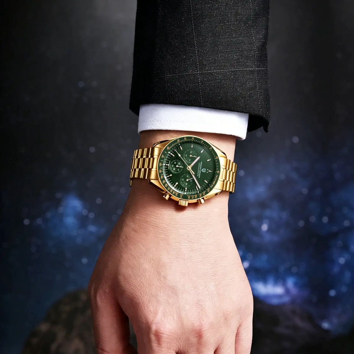 New Classic Men Watch PAGANI DESIGN Golden Green Luxury Quartz Watch For Men Automatic Date Speed Sport Chronograph AR Sapphire Crystal Wristwatch Men Local Shipping