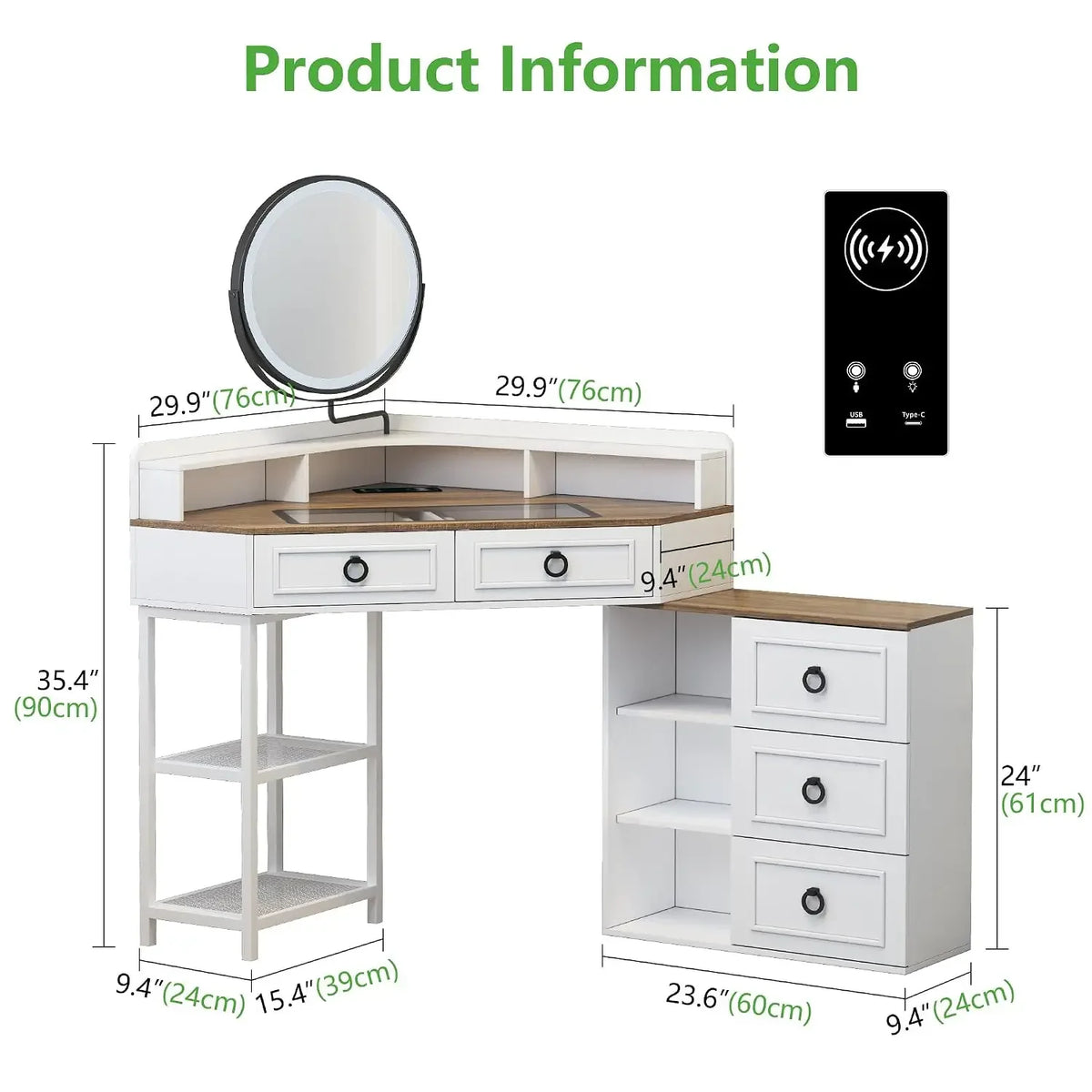 Glass Corner Vanity Makeup Desk
