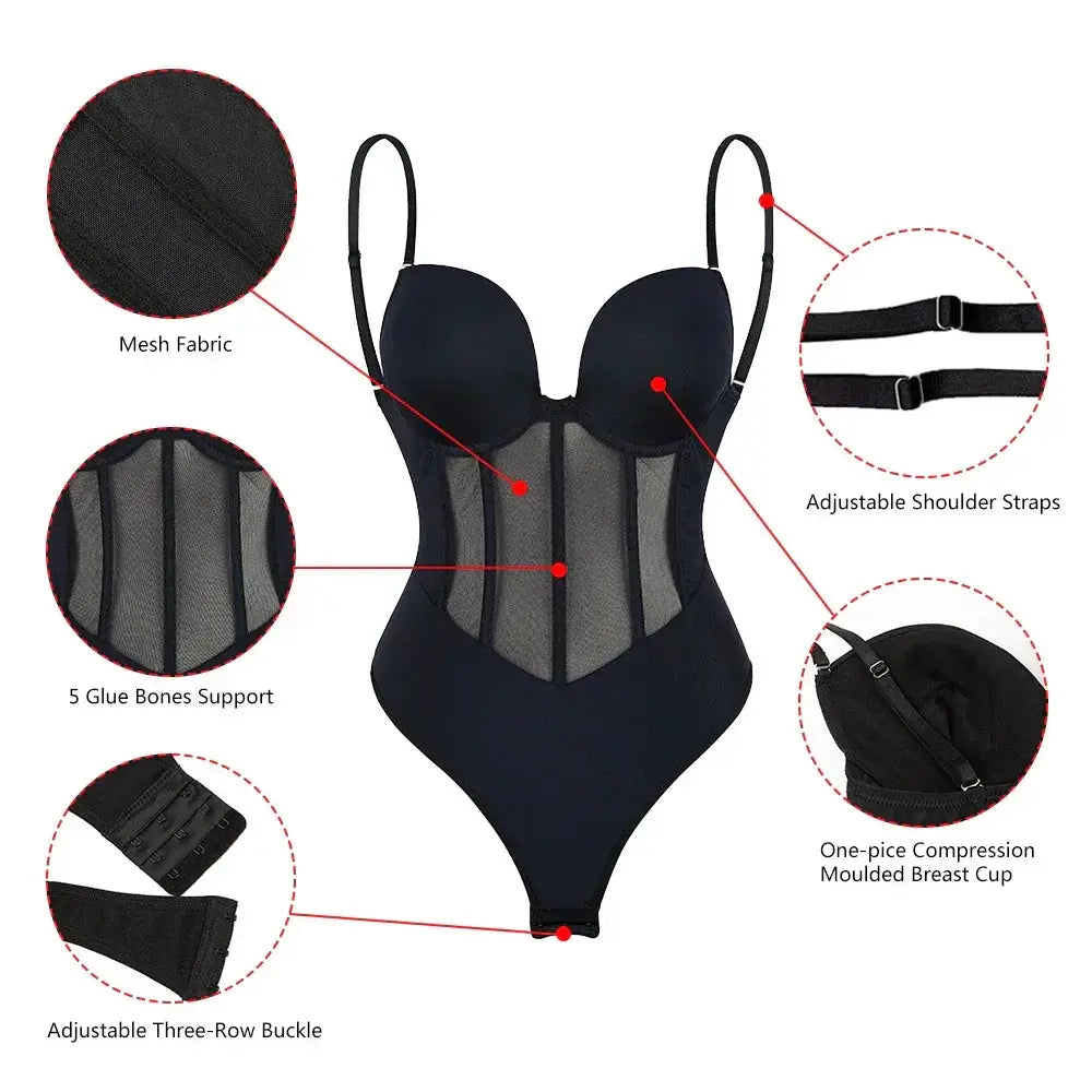 Backless Black Nude Padded Bodysuit Seamless Shapewear