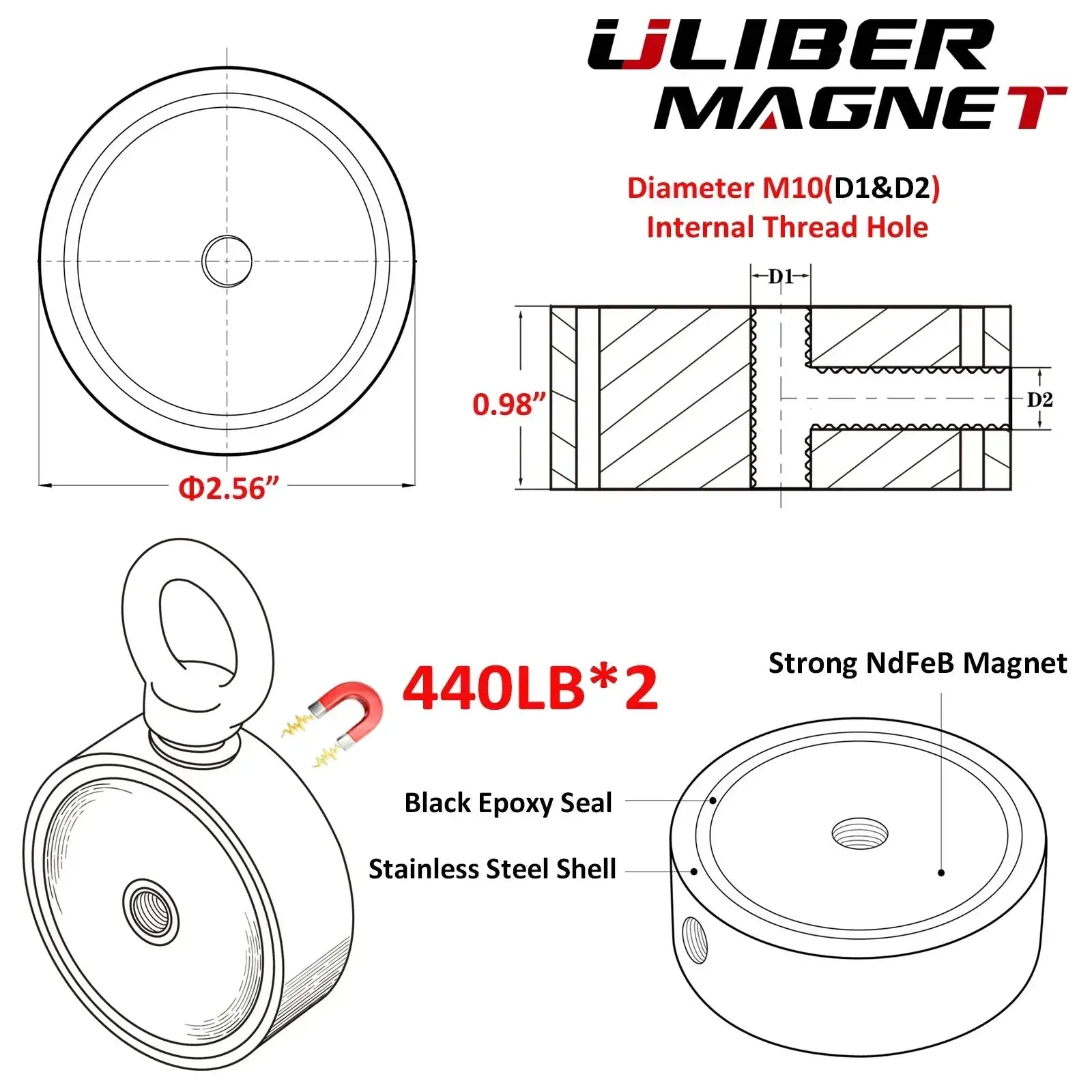 Double Sided Round Neodymium Magnet Hook 150kg To 500kg