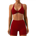 Women Yoga Set Cross Back Bra High Waist Shorts