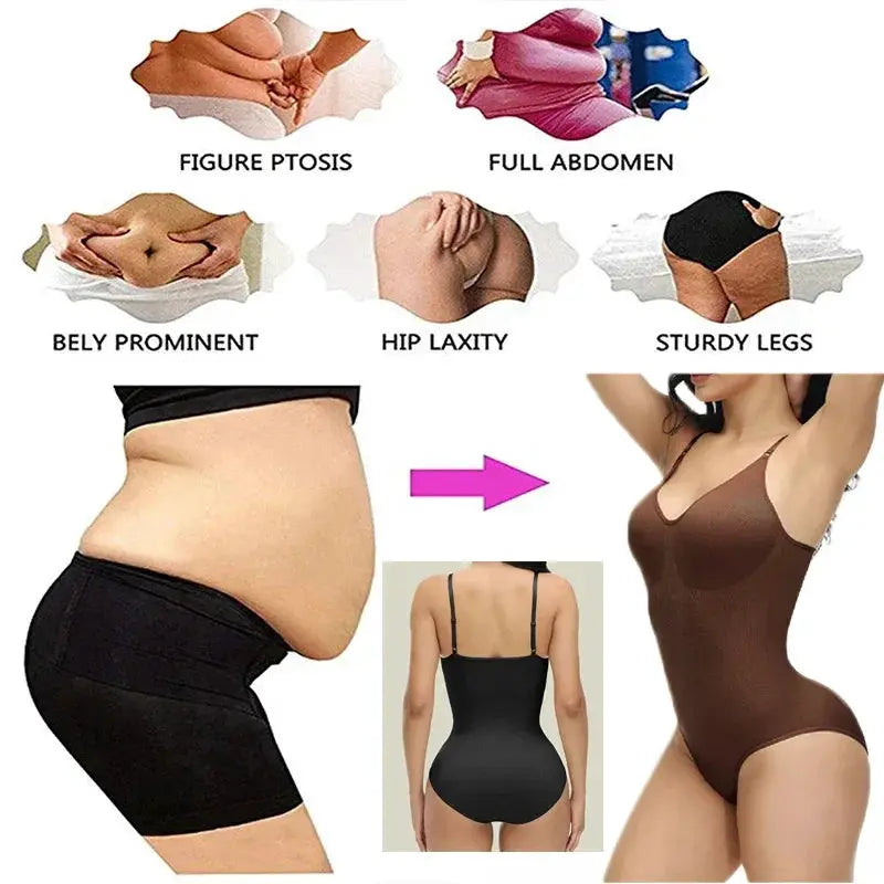 Guudia V Neck Spaghetti Strap Compression Bodysuit Slimming