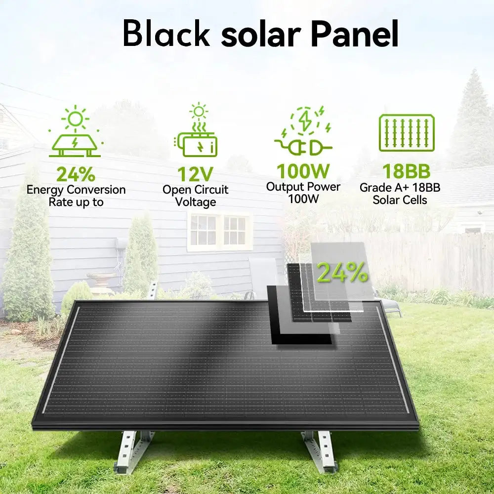 RVPOZWER 12.8V 100W Rigid Solar Panel 18BB N-Type Solar Cells Monocrystalline Silicon Waterproof Solar Panel Camping/Home/RV