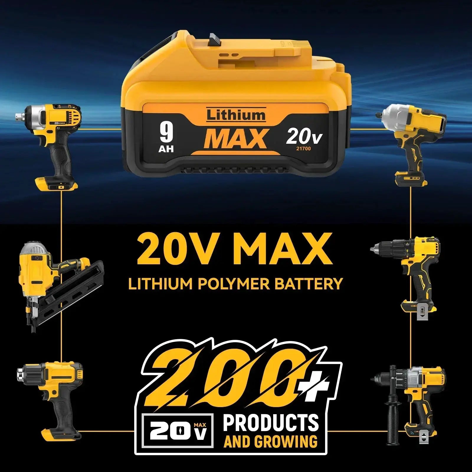 High-Capacity 20V 9000mAh Li-ion Battery For Tools Upgrade