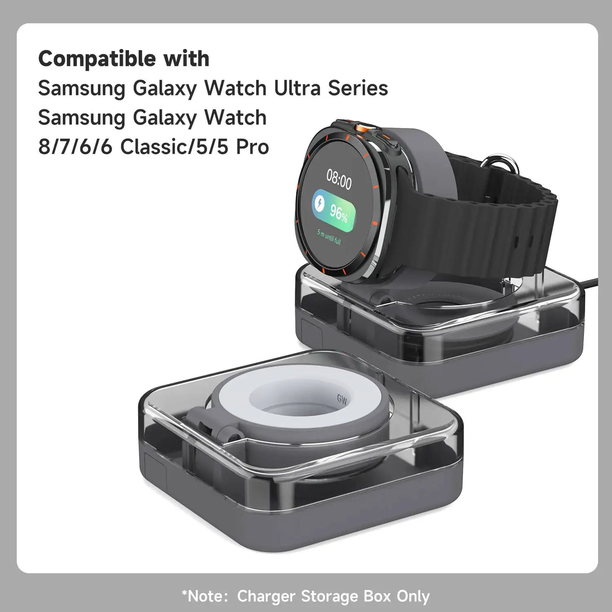 Charger Case for Samsung Galaxy Watch Ultra/9/8/7 Original Cable Charging Cord Organizer Storage Box Phone Holder Watch Stand