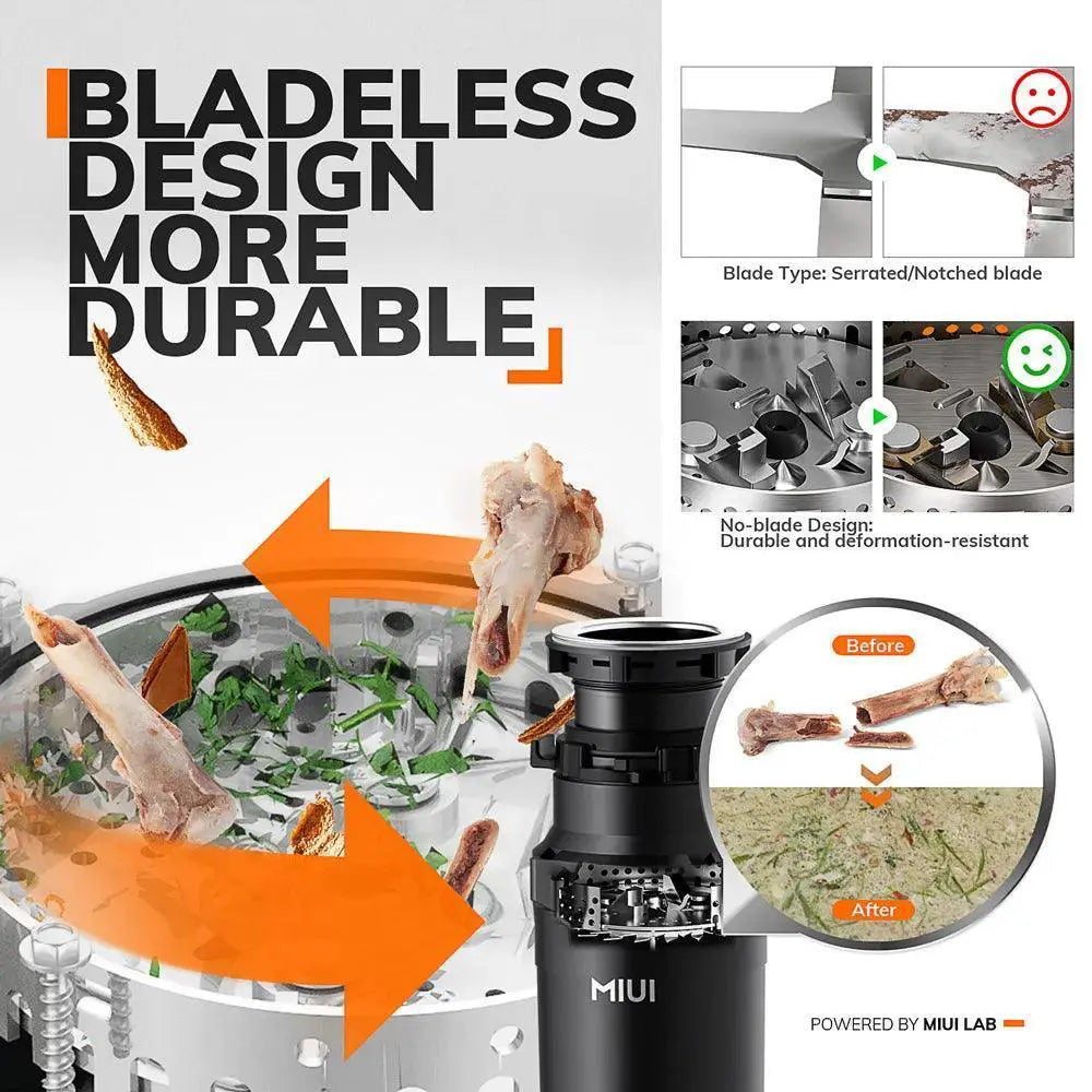MIUI Silent Stainless Steel Food Waste Disposer for Kitchens