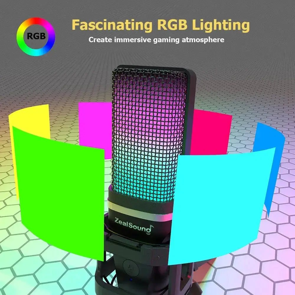 Zealsound RGB USB Condenser Gaming Microphone For PC PS4 PS5