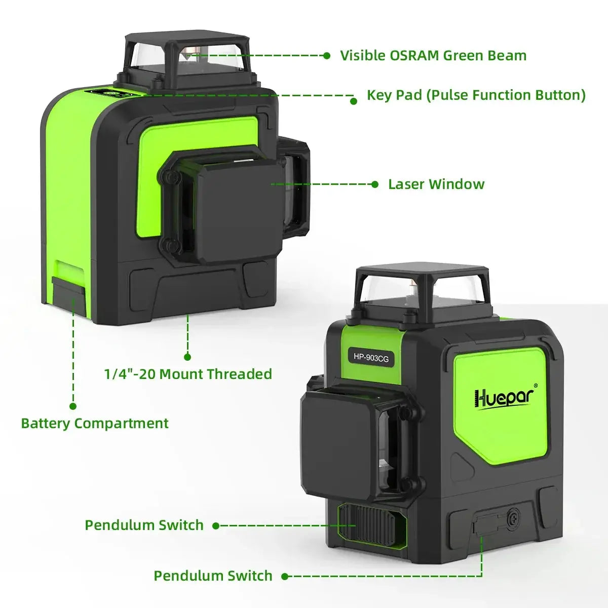 Huepar 12 Lines 3D Cross Line Laser Level Kit Osram Green