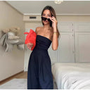 Solid Backless Women's Jumpsuit Solid Off Shoulder Bodysuit