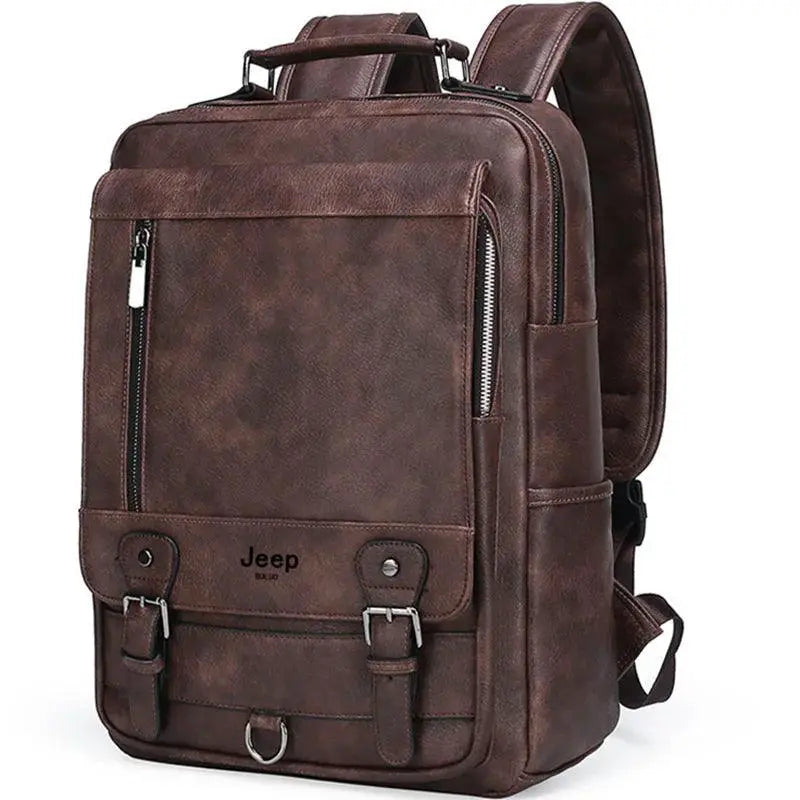 JEEP BULUO Fashion Leather Men Backpack Large Capacity Bag