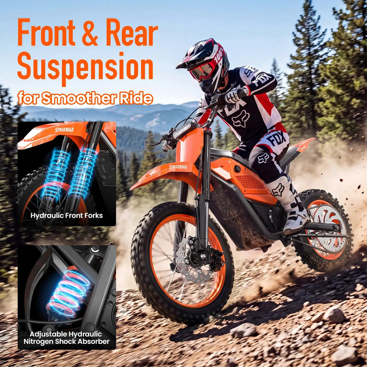 Spacewalk 3000W Electric Dirt Bike 60V 20.8Ah Removable Battery 37MPH 200N.M Torque 14"/12" Fat Tires Front/Rear Hydraulic Brakes LED Headlight Off-Road E-Moto UL2272 for Adults & Teens