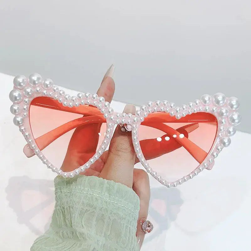 Heart Shaped Pearl Set Sunglasses With UV400 Protection