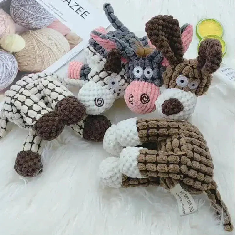 Donkey Corduroy Chew Toy Interactive Squeaky Dog Toy