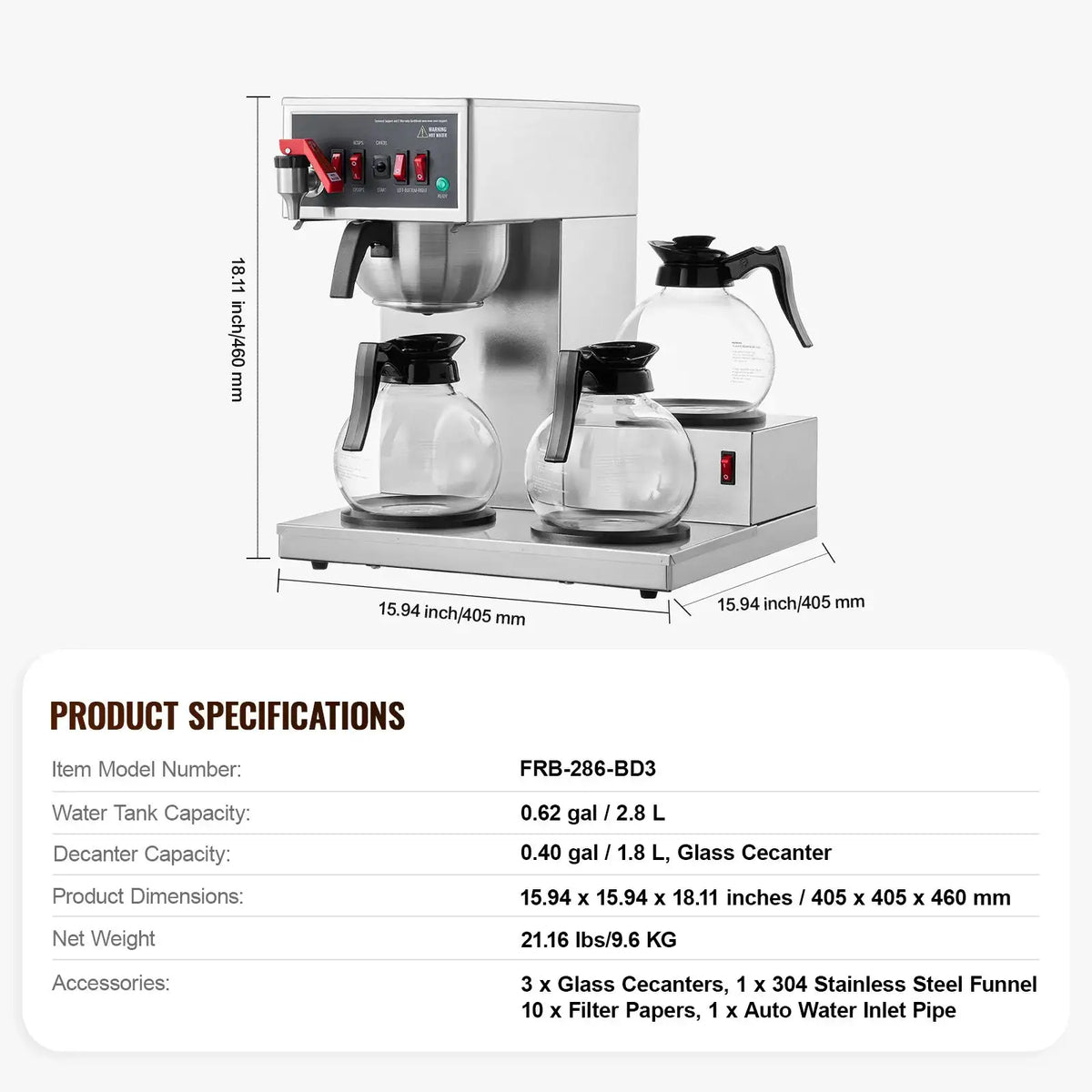 SucceBuy Commercial Drip Coffee Maker w/ Carafes Plates Stainless — product view 7
