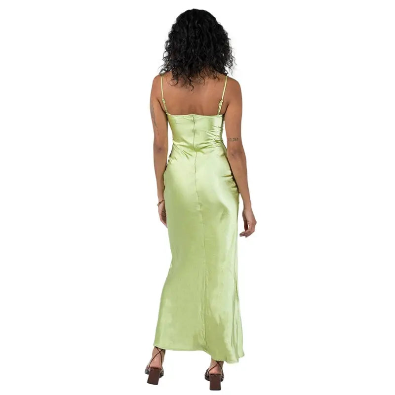 Lamuusaa Sexy Corset Dresses for Women y2k Low Cut Satin Spaghetti Strap Sleeveless Bodycon Dresses Going Out Party Dresses