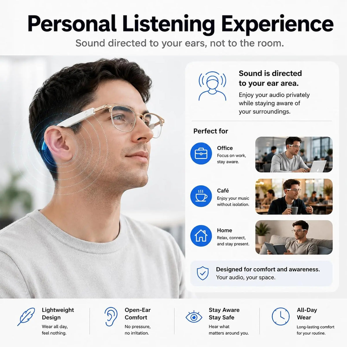 Open-Ear Audio Glasses Adaptive Lens