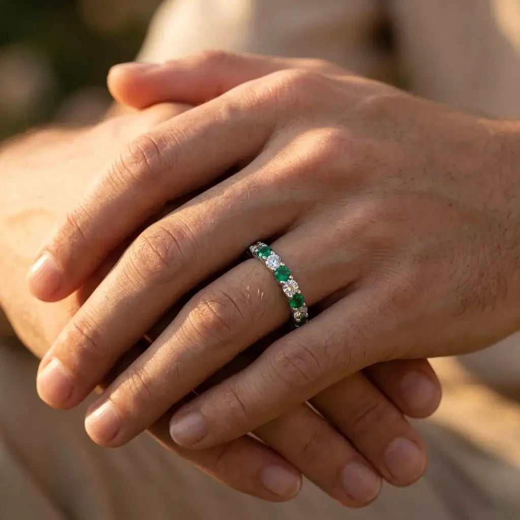 Emerald Moissanite Ring in Sterling Silver Certificate — product view 4
