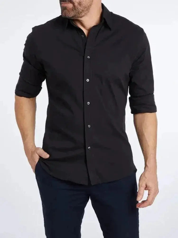 Mens Casual Slim Cotton Long Sleeve Zip Shirt High Quality