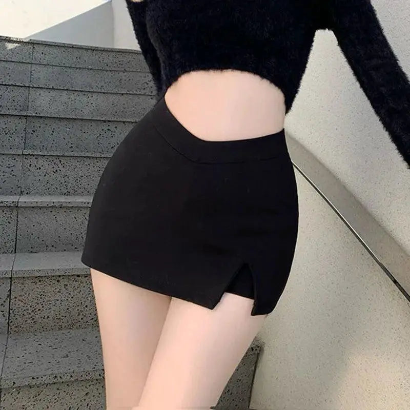 Black A Line Skirt Chic High Waist Mini For Office Wear