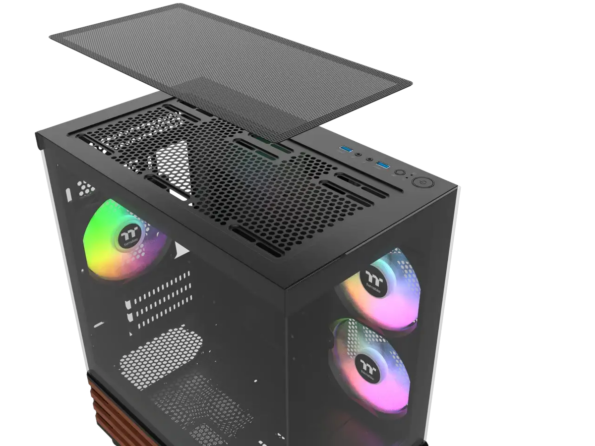 Thermaltake View 170 WS ARGB; Micro Chassis; Bottom Wood Trim; 3x120mm ARGB Lite Fans Included; 280mm Radiator Support; 340mm GPU Clearance; 180mm Max PSU Length; 160mm Air Cooler Max Height; mATX/mITX; Black; CA-1Z4-00M1WN-W
