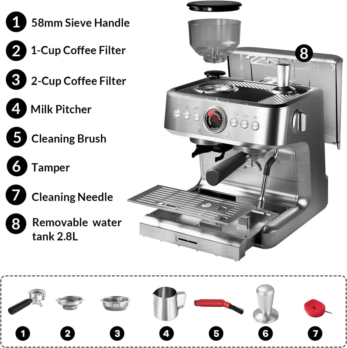 Tacleekii Espresso Machine Stainless Steel Professional — product view 8