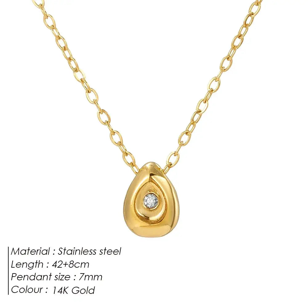 Stainless Steel Gold Plated Water Drop Pendant Necklace