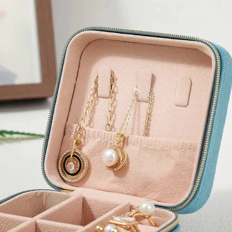 Velvet Jewelry Box For Women Travel Zipper Organizer Case
