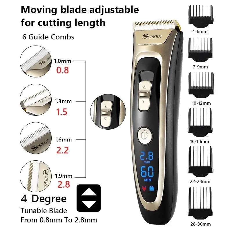 Professional Barber Electric Hair Trimmer LED Display