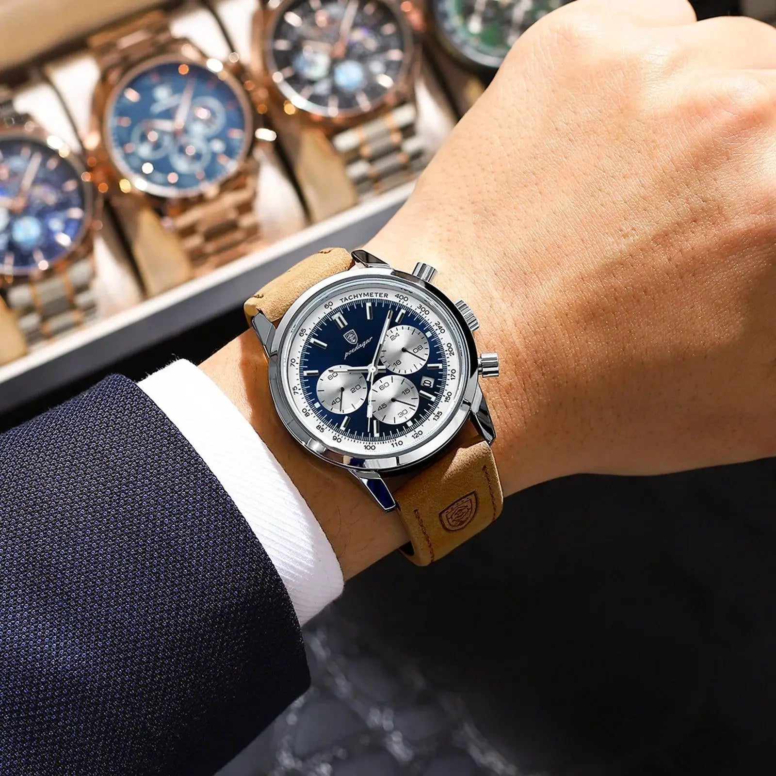 Mens Chronograph Watch Elegant Waterproof Timepiece