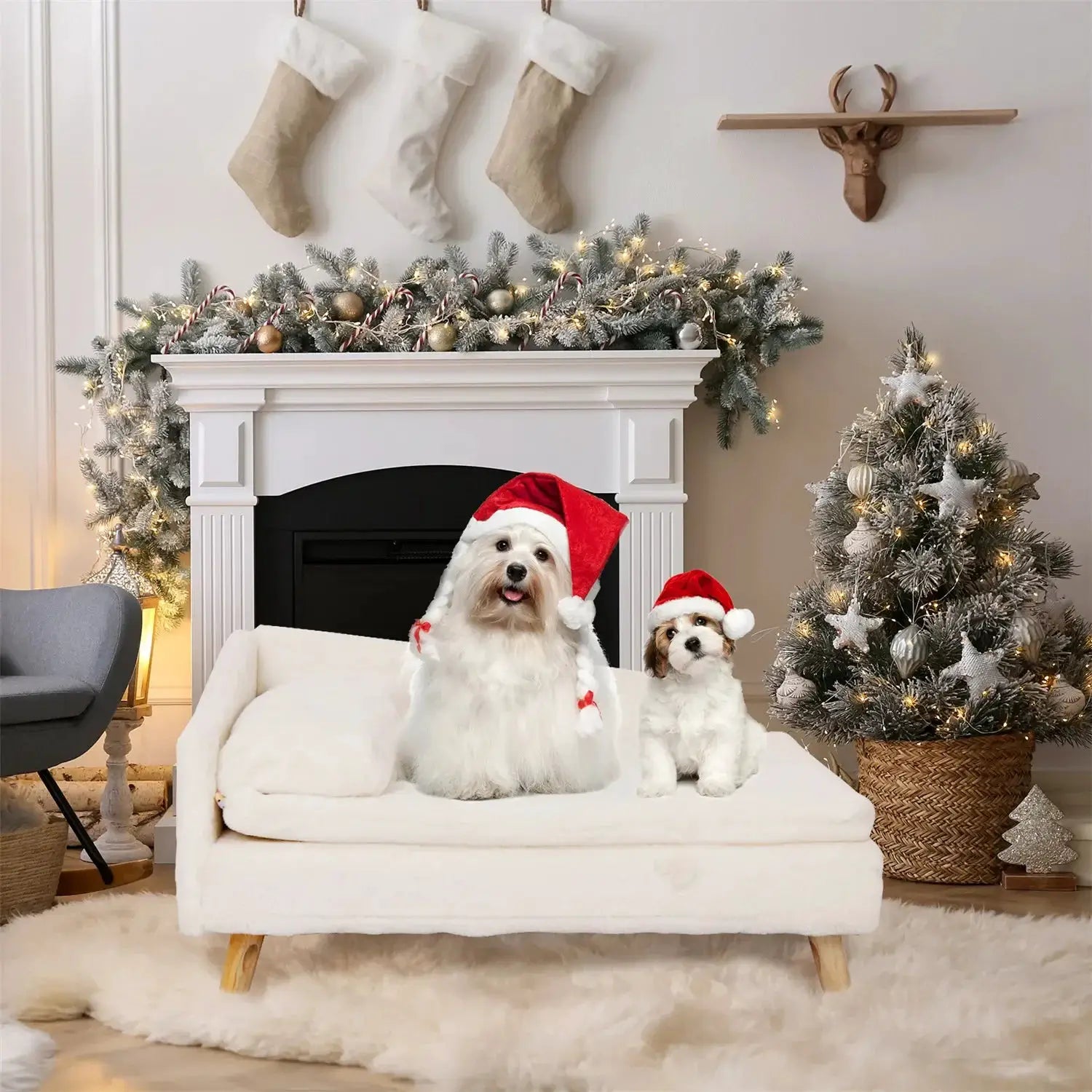 Nordic Elevated Pet Bed Stool With Cozy Pad For Small Pets