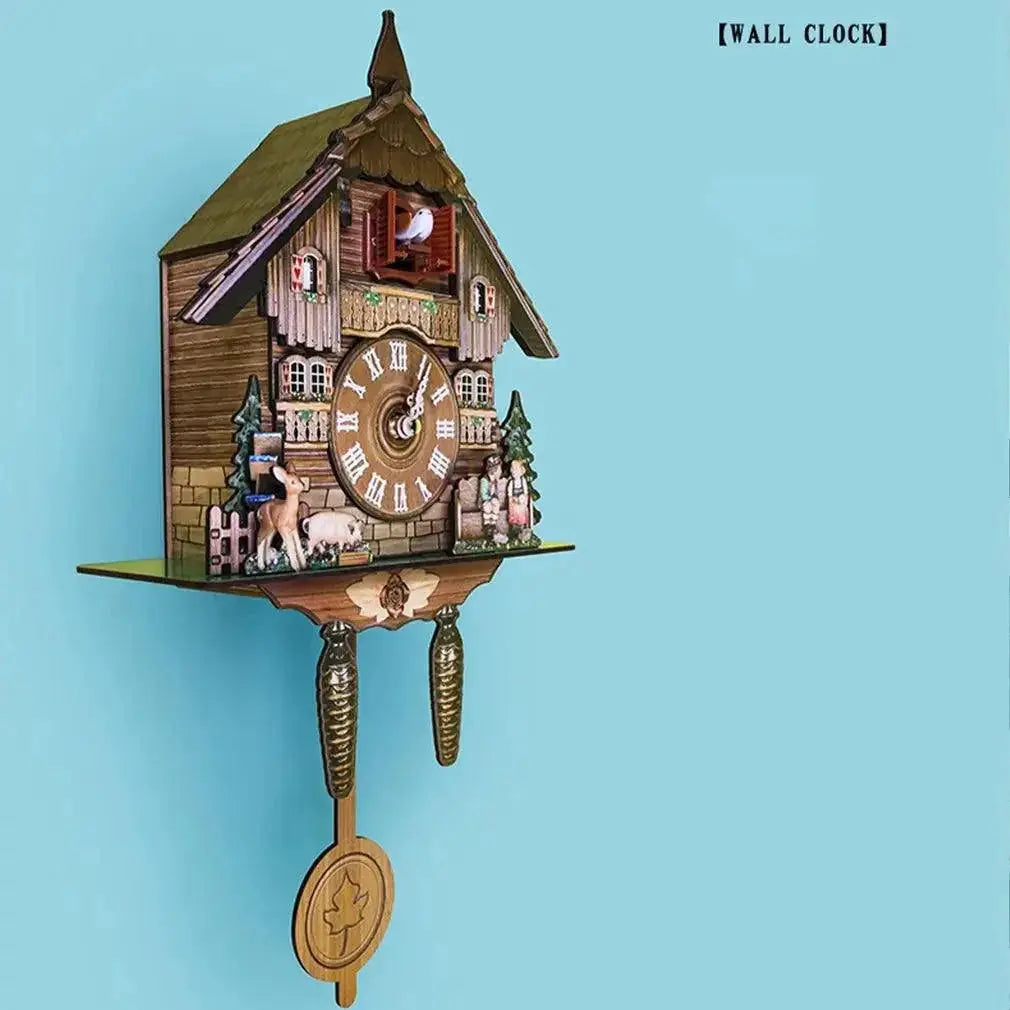 Retro Style Cuckoo Clock Wooden House Wall Bird Decor
