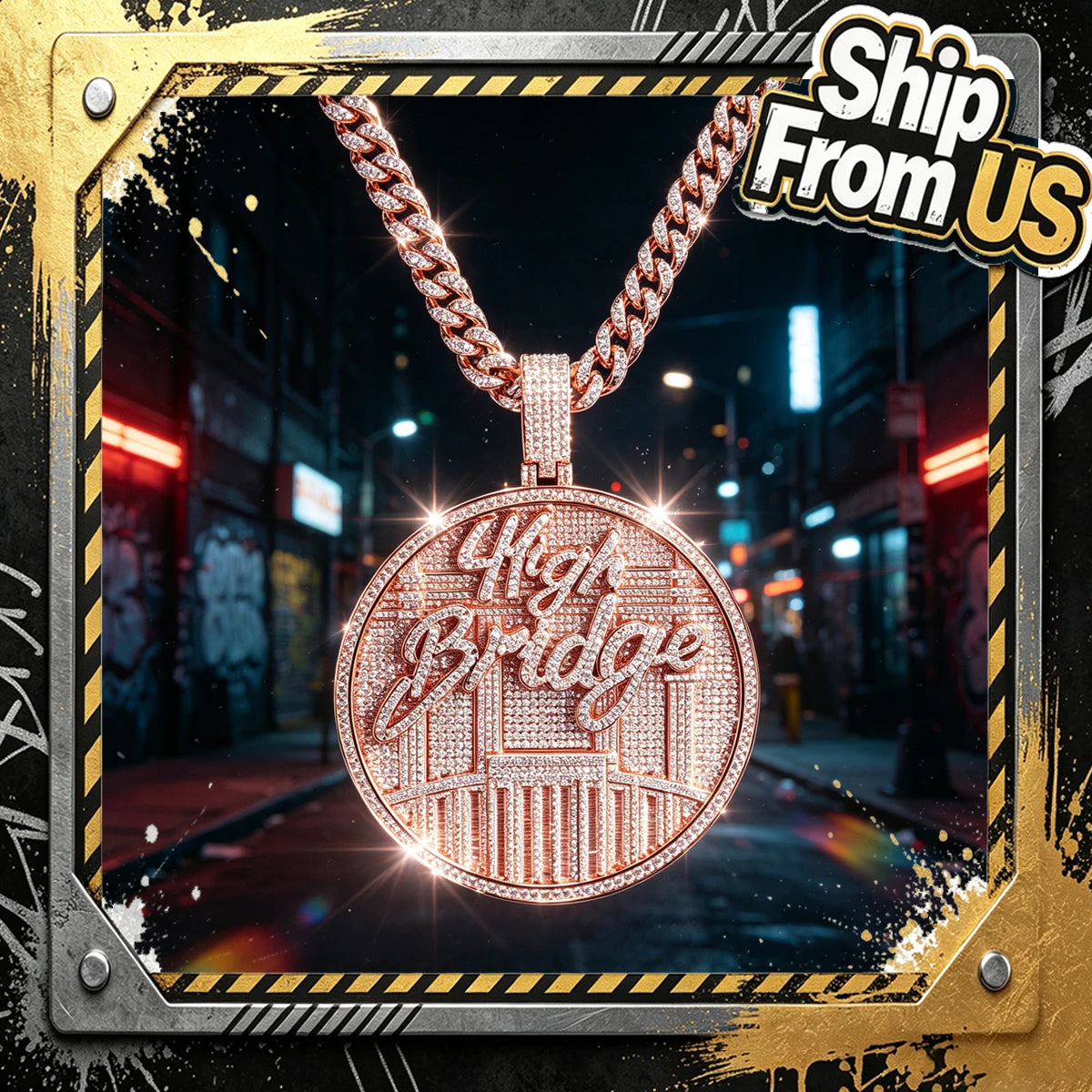 Iced Out Bridge Round Pendant