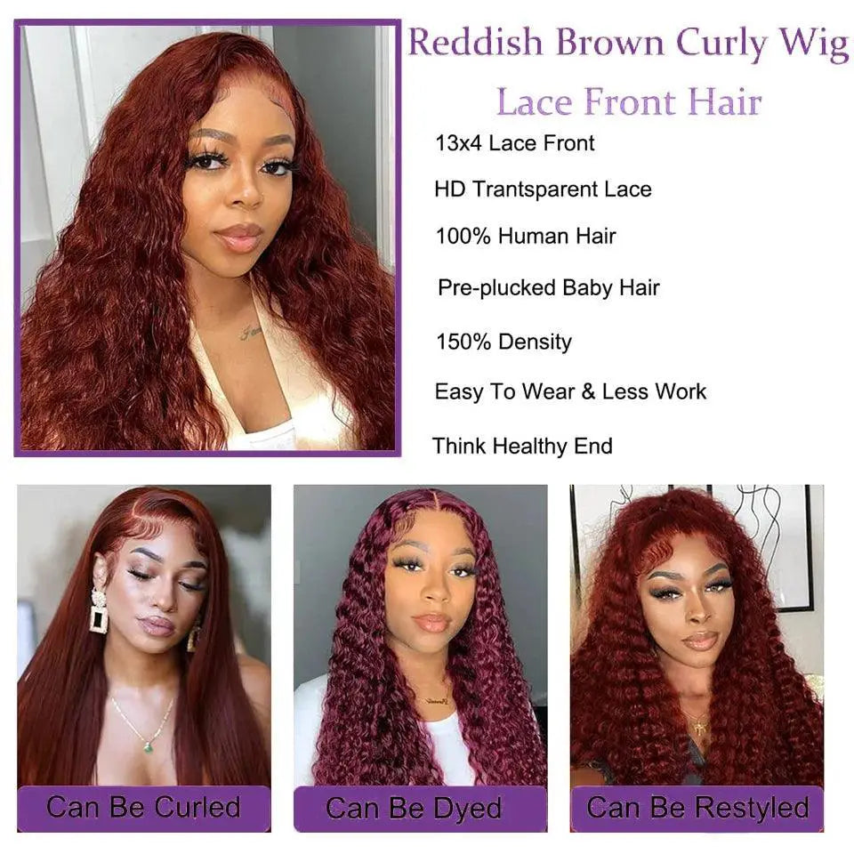 250 Density Reddish Brown Kinky Curly Lace Front Wig