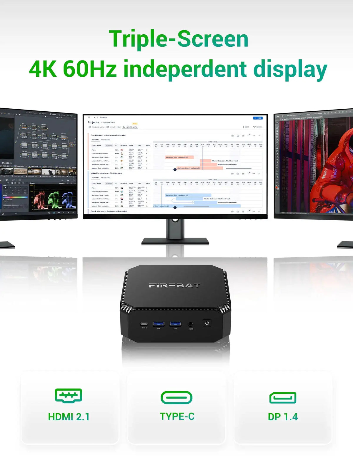Firebat A6 Mini PC AMD Ryzen7 7735HS 8-core 16-thread Computer 16GB LPDDR5 RAM 512GB SSD WiFi 6 BT5.2 Mini PC 4K Windows11 Desktop Computer