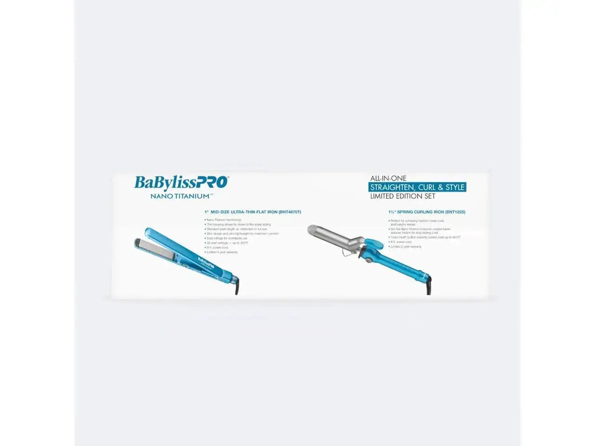 BaBylissPRO® Nano Titanium™ 1¼" Spring Curl Iron & 1" Ultra-Thin Flat Iron Prepack, BNTPP95