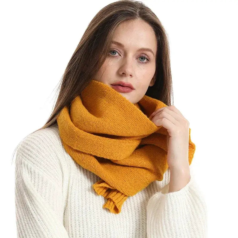 Women Solid Color Wool Knit Scarf Gaiter Warm Thickened