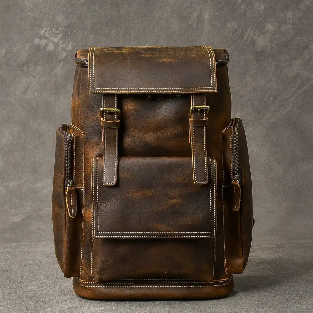 Vintage Crazy Horse Genuine Leather Backpack Men Leather Bagpack Climbing Rucksack Male Large Hiking Backpack M814