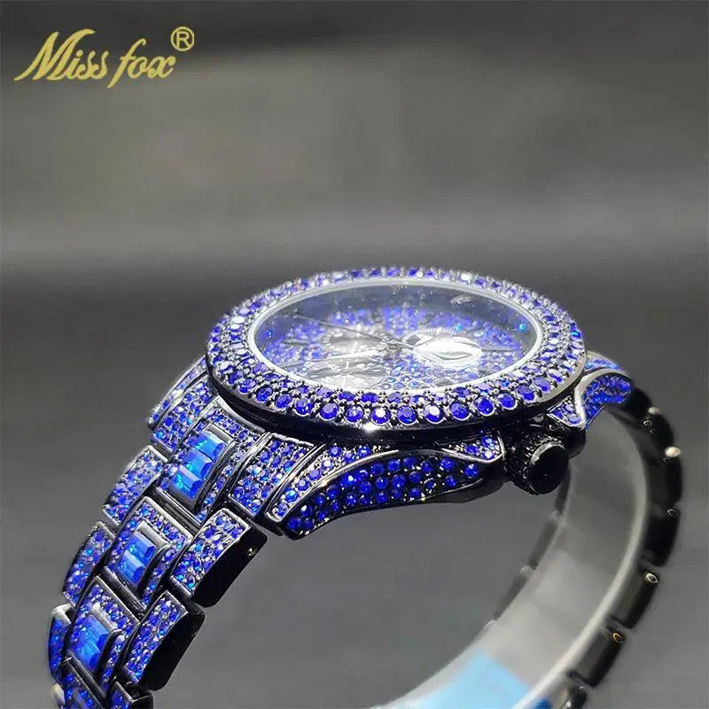 Blue Diamond Watch Hip Hop Fashion Timepiece Luxury