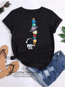 Cosmic Moon Planet Tee Whimsical Space Design Top Fashion