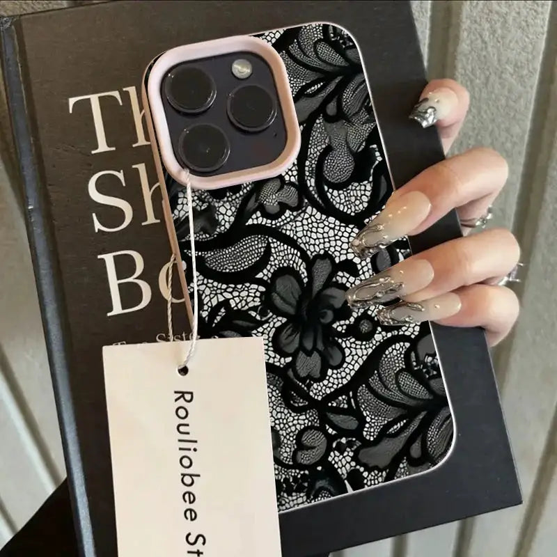 Black Lace Pattern Phone Case For iPhone 17 18 Pro Max 16 15 14 Plus 13 12 11 Pro Max 16E Air X XR XS Max Shockproof Soft Cover