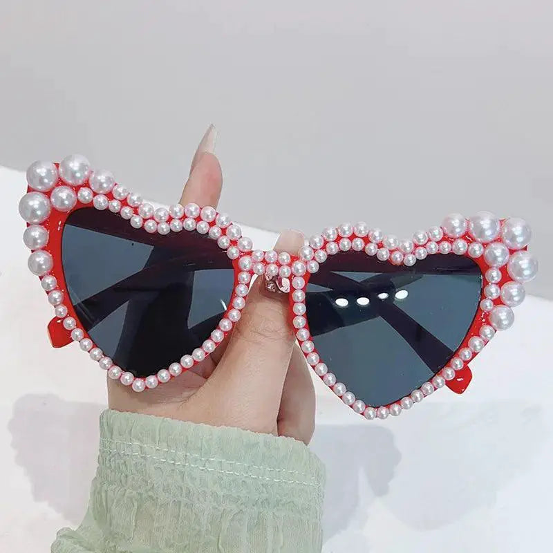 Heart Shaped Pearl Set Sunglasses With UV400 Protection